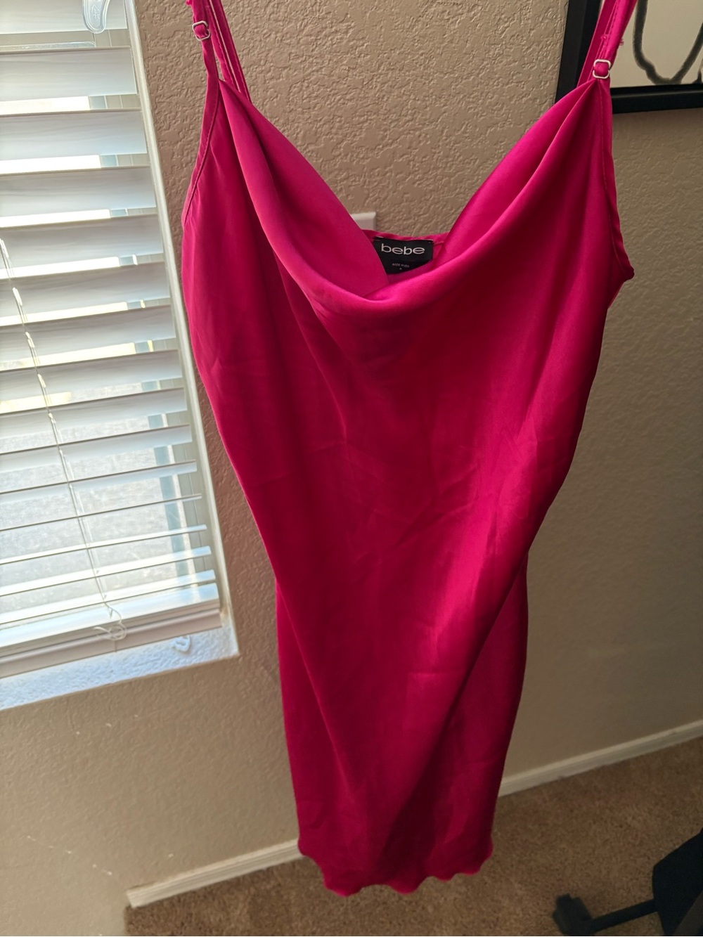 bebe Hot Pink Cowl Neck Midi Slip Dress